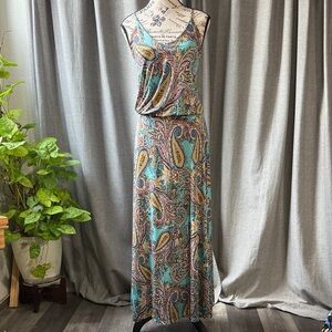 Veronica M Blue and Yellow Paisley Maxi Dress